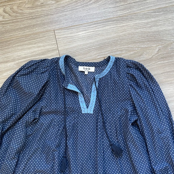 Sea New York Palmer Tunic Dress Sz S EUC Blue Long Sleeve 100% Cotton - Picture 11 of 15